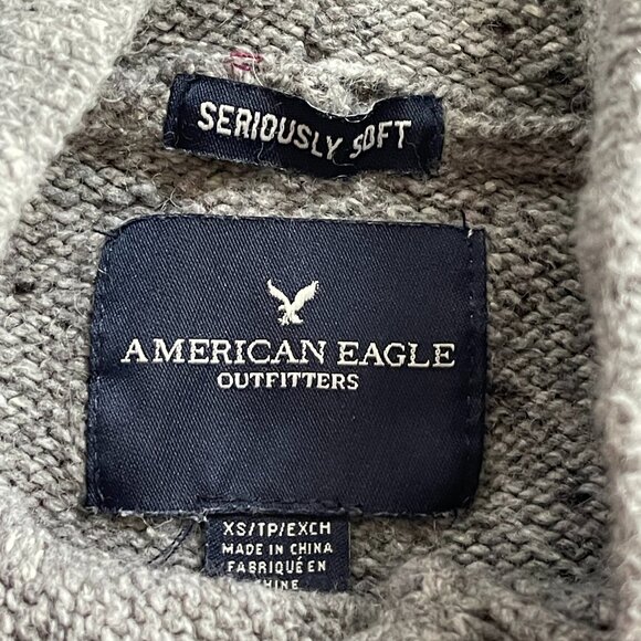 American Eagle Wool Blend Hoodie Sweater Southwest Print Knit Gray Mens XS Aztec - Picture 6 of 7